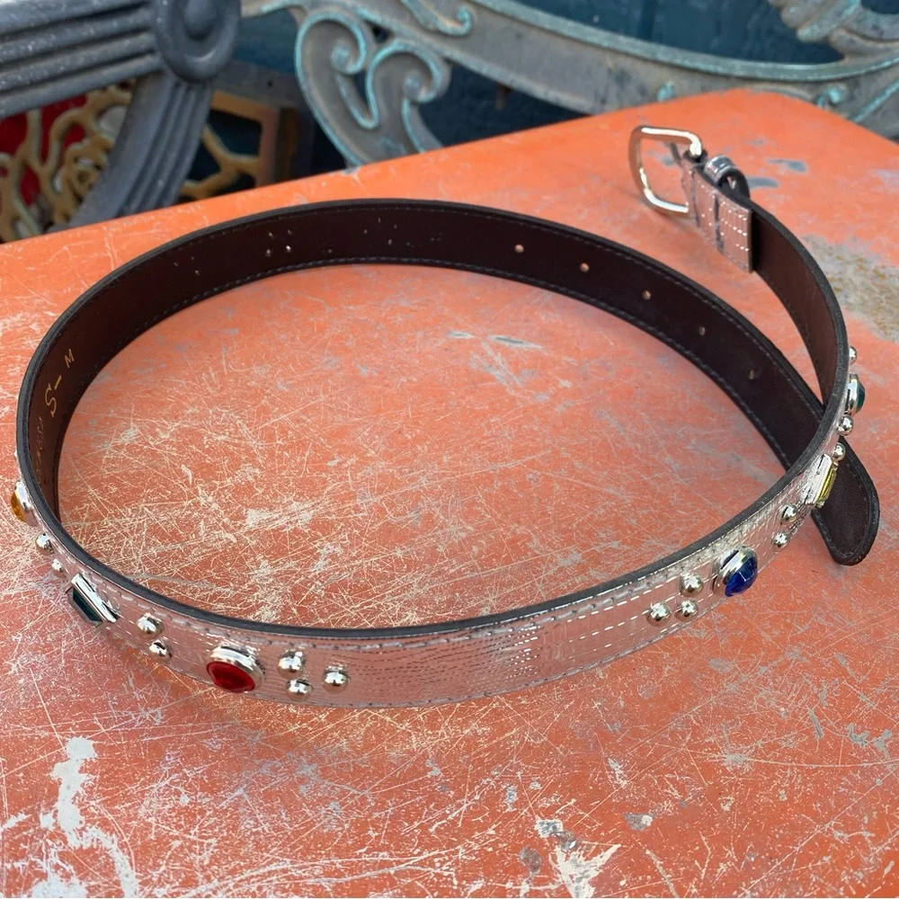 Vintage Capezio Silver Belt Colorful Gem and silver studs, Small, bling belt